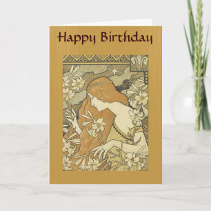 Carte Madame vintage Golden Hair Flowers d'art déco