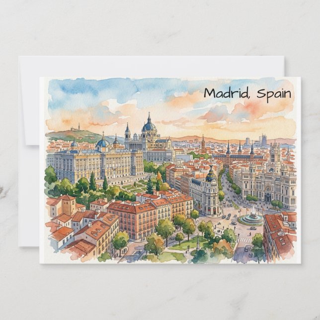 Carte Madrid Espagne Peinture à l'aquarelle Architecture (Devant)