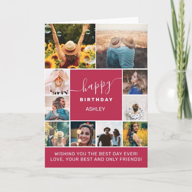Carte Magenta simple anniversaire 10 photo collage grill (Devant)