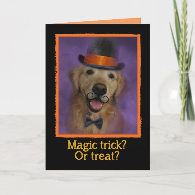 Carte Magic Trick ou Treat ? Halloween Golden Retriever (Devant)