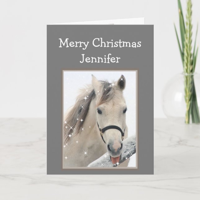 Carte Magical Christmas Custom Name Wishes White Horse (Devant)