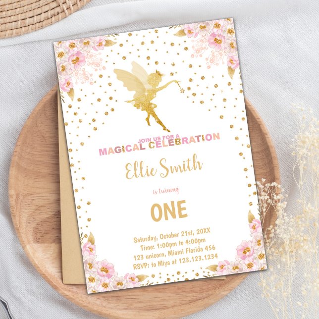 Carte Magical Garden Party pour filles (Floral Glitter Fairy Birthday Invitations)