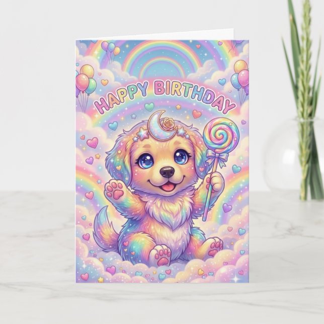 Carte Magical Rainbow Puppy Children's Birthday Fantasy  (Devant)