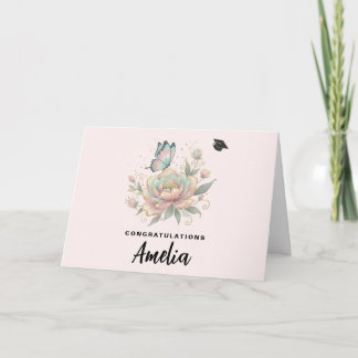 Carte Magical Rose and Butterfly Pastel Graduation Card