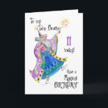 Carte Magician Fun 11th Birthday Card for a Twin Brother<br><div class="desc">Une amusante carte d'anniversaire 11e pour un frère jumeau avec un magicien qui lance un sort pour un "Anniversaire magique",  d'une illustration peinte à la main par Judy Adamson.L'intérieur est vide pour votre propre message.</div>
