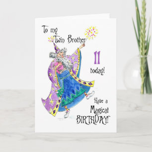 Carte Magician Fun 11th Birthday Card for a Twin Brother