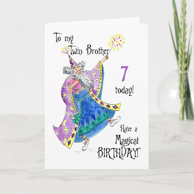 Carte Magician Fun 7th Birthday Card for a Twin Brother (Devant)