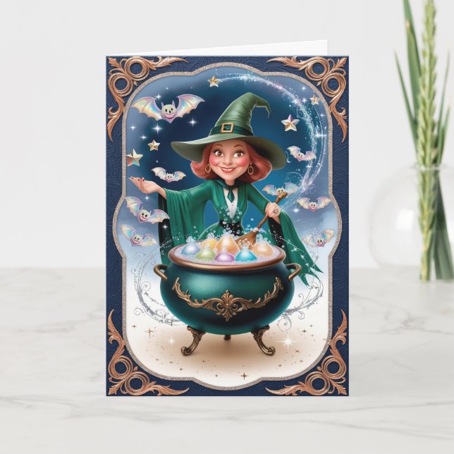 Carte Magique Halloween sorcière avec Cauldron Enchanter (Devant)