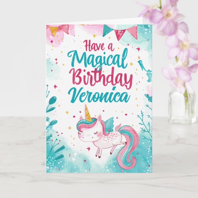 Carte Magique Unicorn voeux d'anniversaire (Orchidée)