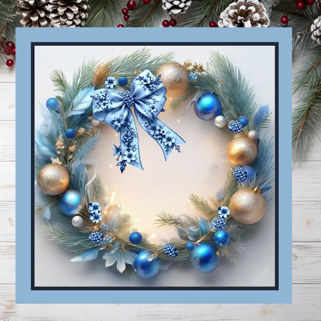 Carte magnétique à couronne bleue époustouflante (Blue Wreath with bow.)