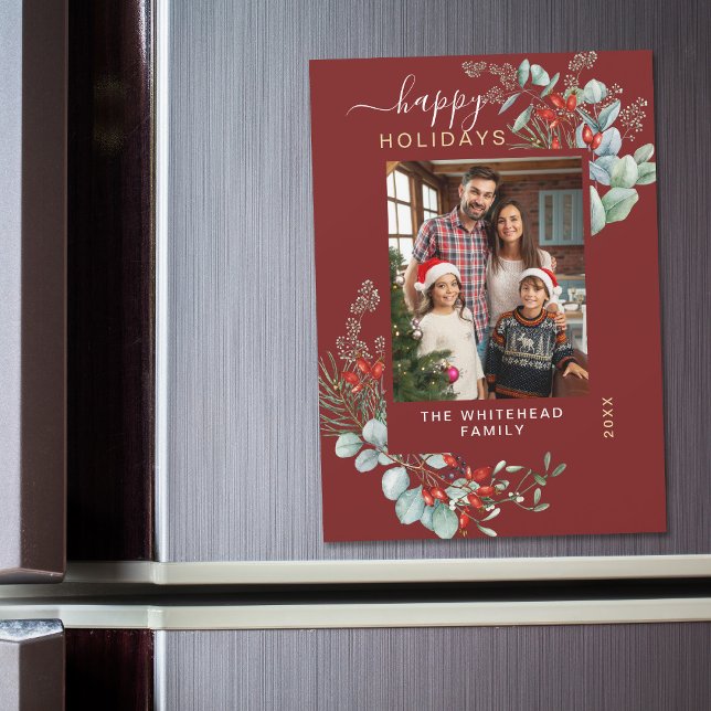 Carte magnétique Aquarelle Botanique Bourgogne (You will love these beautiful Christmas cards! They feature botanical watercolor pine and berries.)