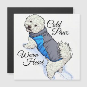 Carte magnétique Bichon à cœur chaud sous la neige