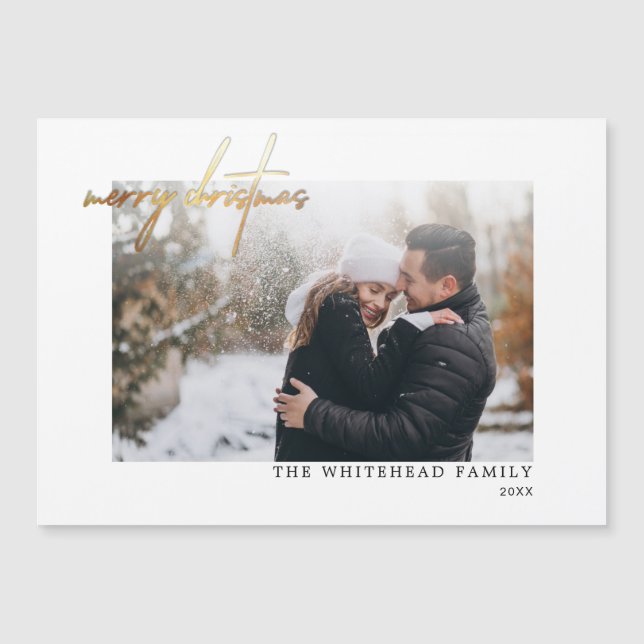 Carte magnétique blanche moderne Gold Joyeux Noël (Devant)