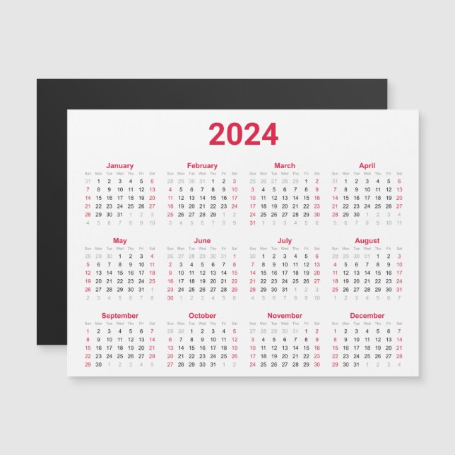 Carte magnétique Calendrier 2024 Année En Coup (Devant / Derrière)
