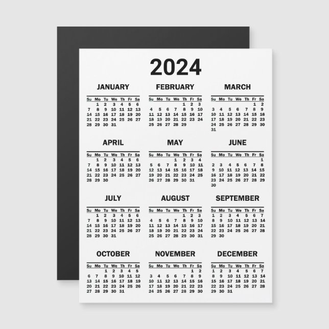 Carte magnétique Calendrier 2024 Année En Coup (Devant / Derrière)