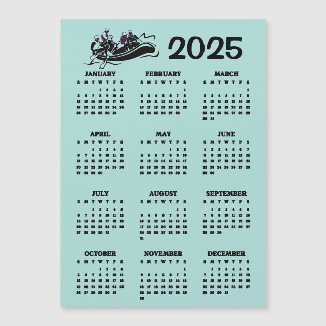 Carte magnétique Calendrier 2025 de Rafting d'eau  (Devant)