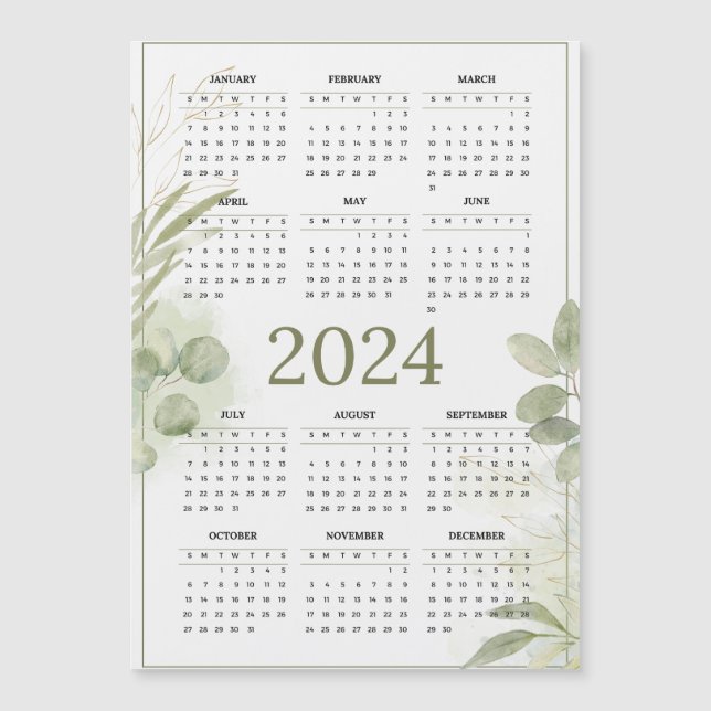 Carte magnétique Calendrier de la feuille verte (Devant)
