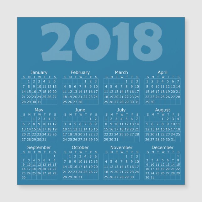 Carte magnétique Carré Calendrier 2018 Bleu (Devant)