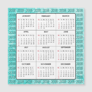 Carte magnétique carrée de calendrier de Teal 2018