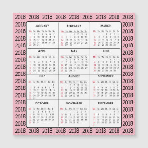 Carte magnétique carrée de calendrier du rose 2018