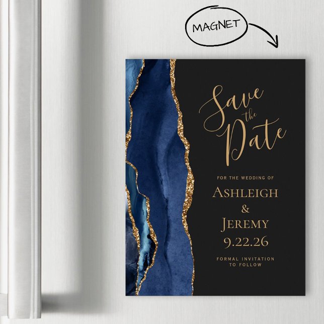 Carte magnétique Chic Agate Bleu Nuit Or Foncé (Créateur téléchargé)