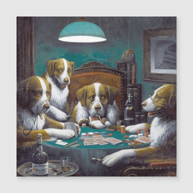 Carte magnétique Chiens jouant au Poker (Devant)