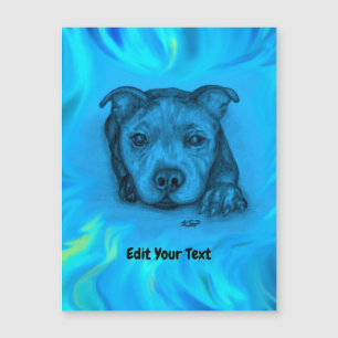 Carte magnétique chiot Staffy bleu