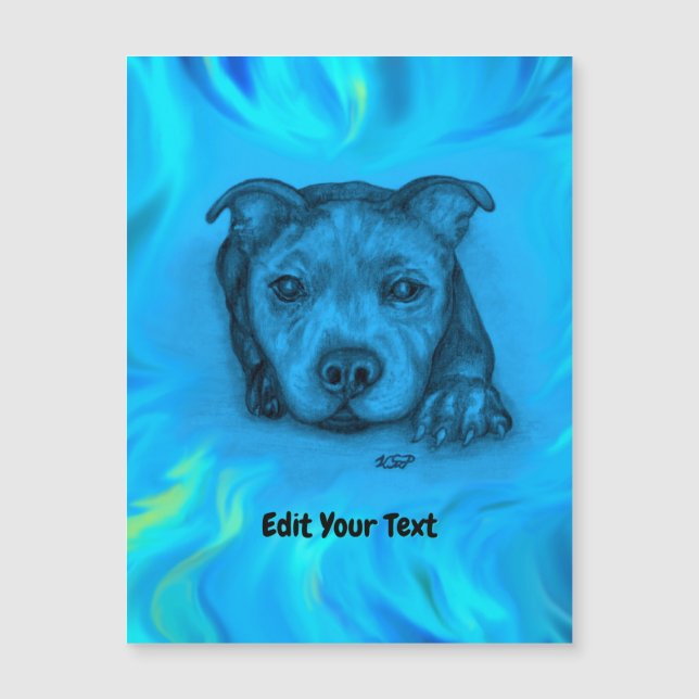 Carte magnétique chiot Staffy bleu (Devant)