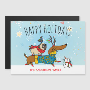 Carte magnétique Dachshund, Pug et Oiseau