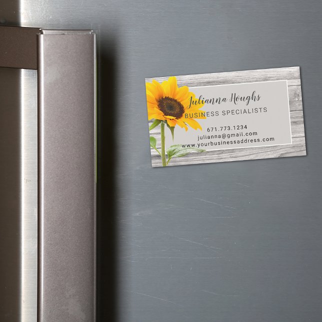 Carte magnétique d'affaires Impression de bois rus (Rustic Wood Print Sunflower Business Magnet Card)