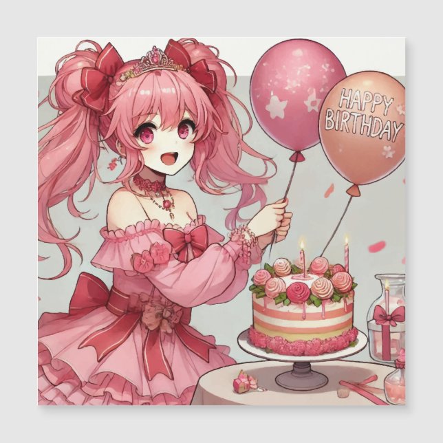 Carte magnétique d'anniversaire fille Anime Rose (Devant)