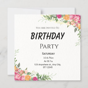 Carte magnétique d'anniversaire florale – Rose et