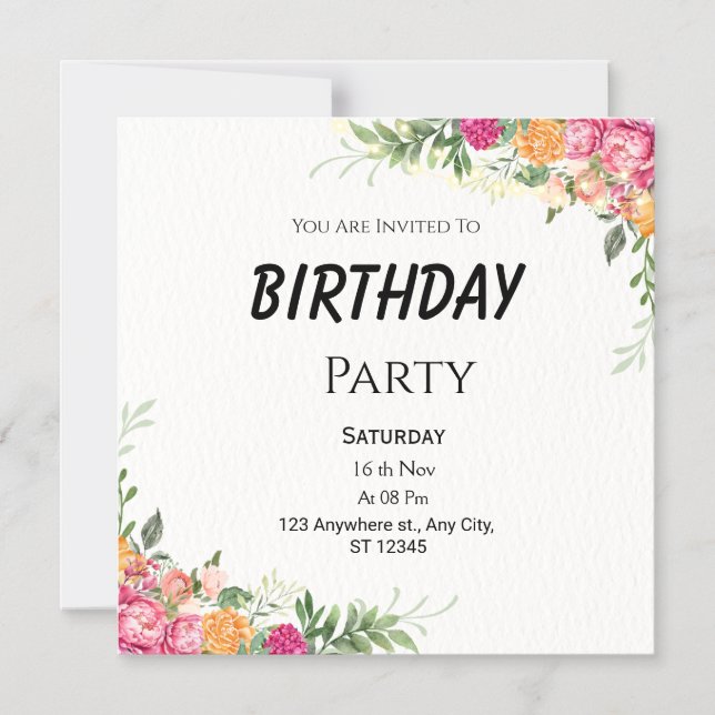 Carte magnétique d'anniversaire florale – Rose et  (Recto)