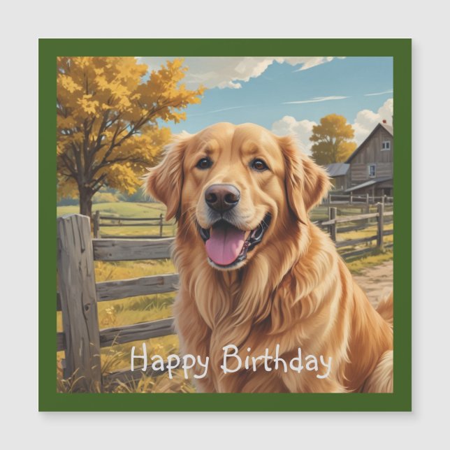 Carte magnétique d'anniversaire Golden Retriever (Devant)