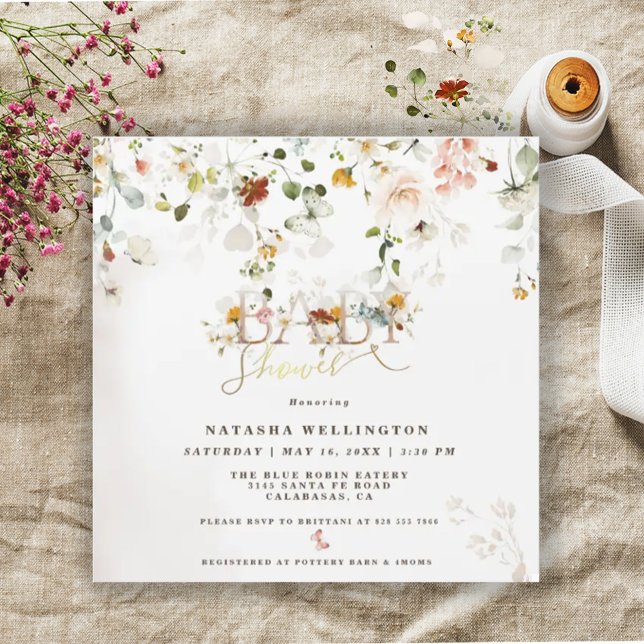 Carte magnétique de baby shower à fleurs sauvages  (Créateur téléchargé)