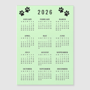 Carte magnétique de calendrier 2026 Paw Prints Des