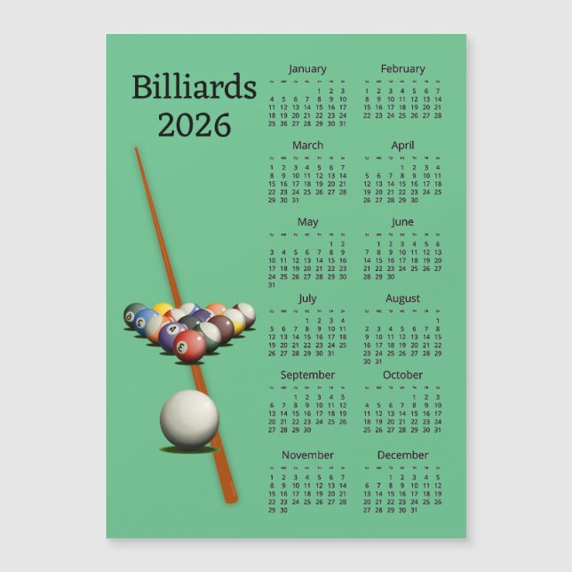 Carte magnétique de calendrier de billard 2026 (Devant)