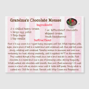 Carte magnétique de la recette de mousse de chocol