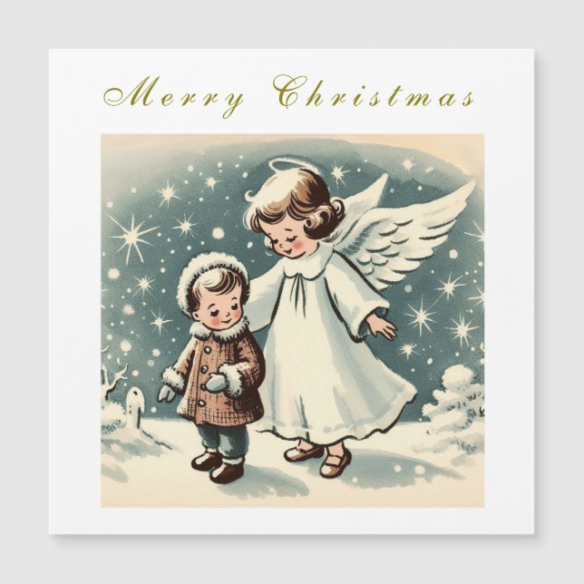 Carte magnétique de l'ange de Noël et de l'enfant (Devant)