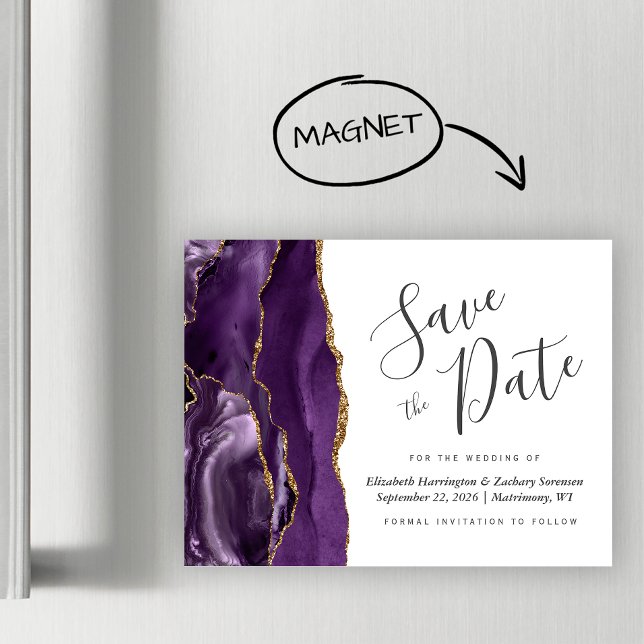 Carte magnétique de mariage en agate dorée violett (Créateur téléchargé)