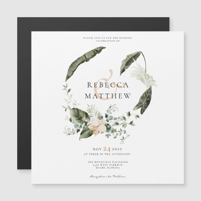 Carte magnétique de mariage floral Boho élégant (Devant / Derrière)