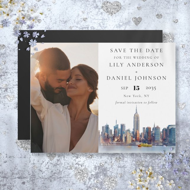 Carte magnétique de mariage photo à New York Enreg (New York City Photo Wedding Save The Date Magnetic Invitation)