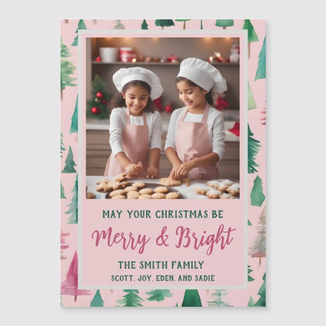 Carte Magnétique de Noël Arbre rose (Devant)