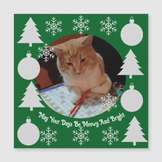 Carte magnétique de Noël avec photo de chat lumine