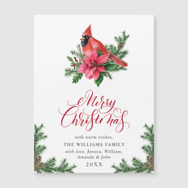 Carte magnétique de Noël Cardinal Rouge (Devant)
