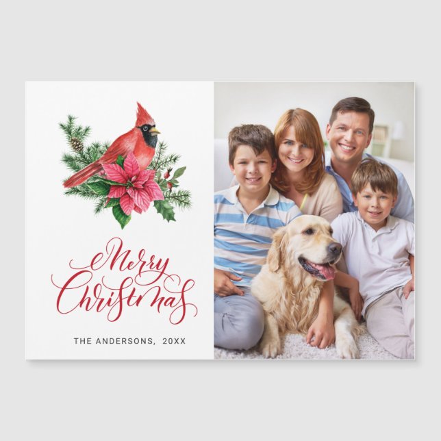 Carte magnétique de Noël Cardinal Rouge (Devant)