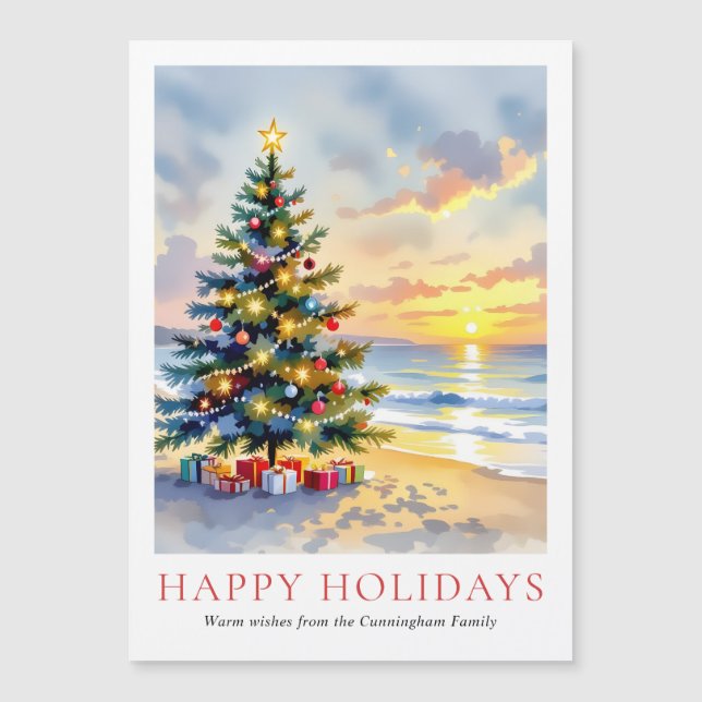 Carte magnétique de Noël côtière de plage à l'aqua (Devant)