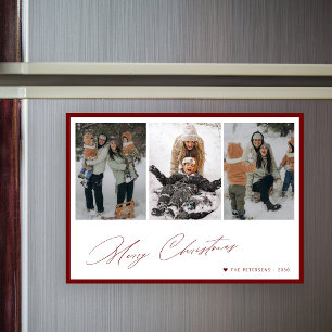 Carte magnétique de Noël élégante avec 3 photos