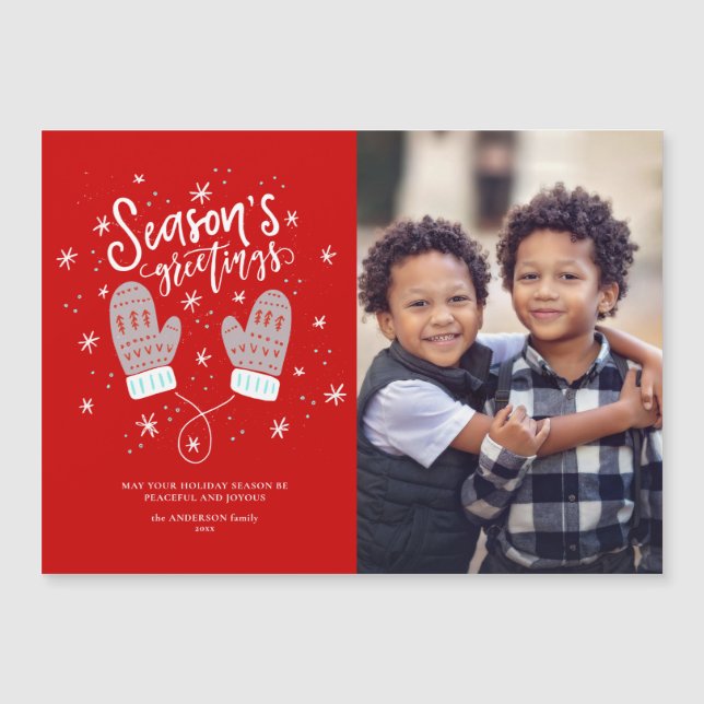 Carte magnétique de Noël Hygge Mittens (Devant)