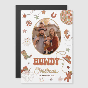 Carte magnétique de Noël rétro western « Howdy »